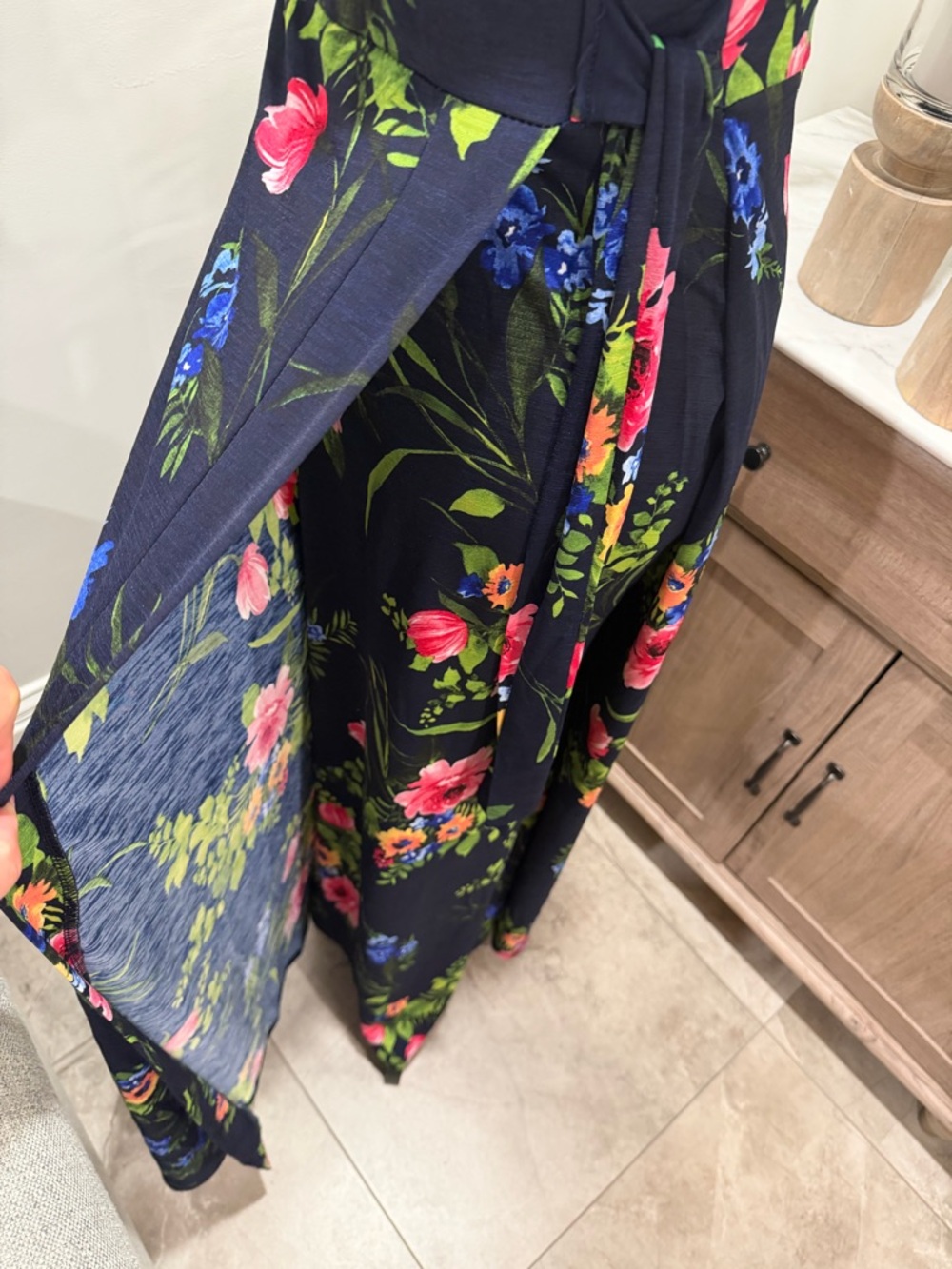 LeLis Renada Navy Multi Floral Sleeveless Faux Wrap Maxi Dress - Picture 5 of 8